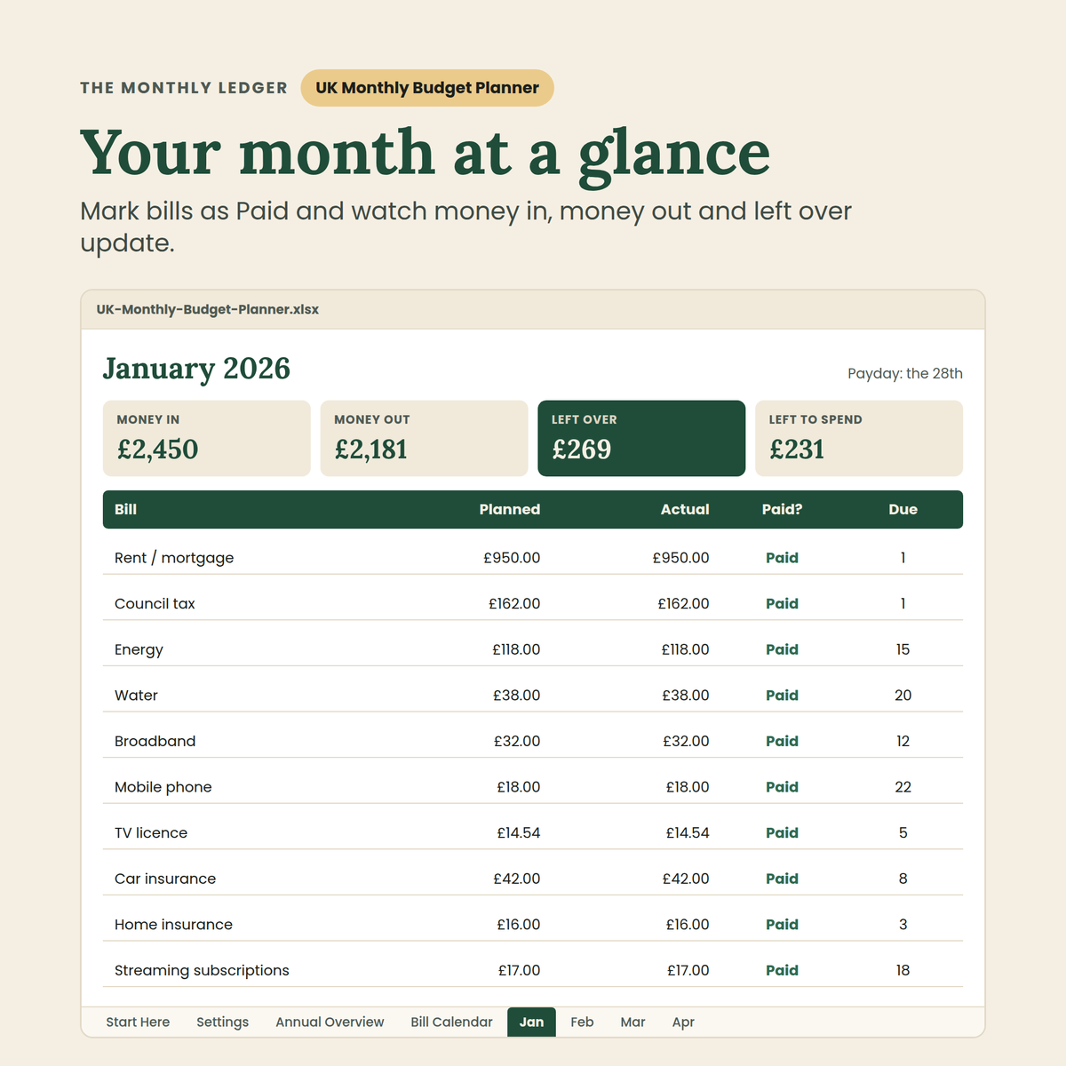 UK Monthly Budget Planner